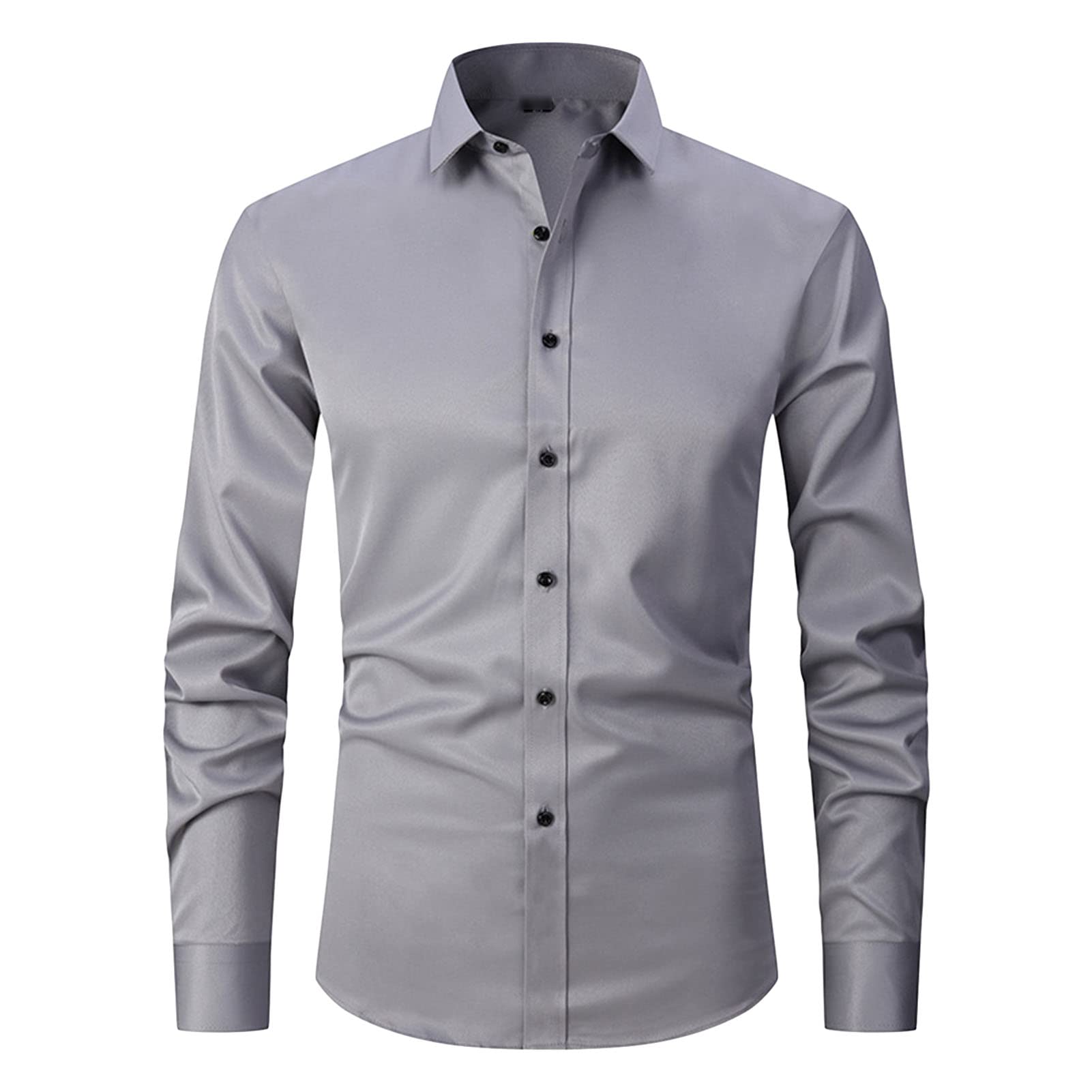 Men's Long Sleeve Button Down Shirts Solid Color Lightweight Slim Fit Shirts Classic Stylish Business Dress Shirt (Grey,39)