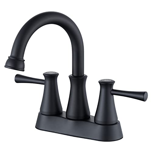 Jabbol Bathroom Faucet 2 Handles Centerset Bathroom Sink Faucet Black Brass Lavatory Vanity Faucet with Pop up Drain and Supply Lines