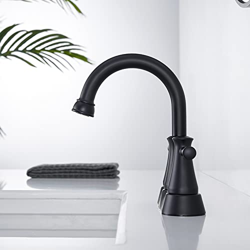 Jabbol Bathroom Faucet 2 Handles Centerset Bathroom Sink Faucet Black Brass Lavatory Vanity Faucet with Pop up Drain and Supply Lines