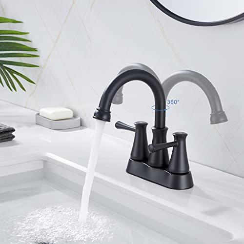 Jabbol Bathroom Faucet 2 Handles Centerset Bathroom Sink Faucet Black Brass Lavatory Vanity Faucet with Pop up Drain and Supply Lines