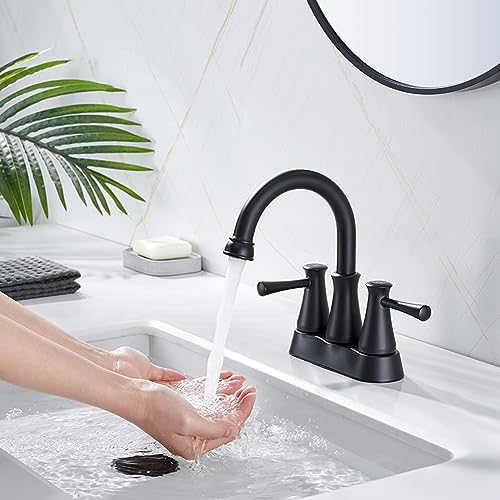 Jabbol Bathroom Faucet 2 Handles Centerset Bathroom Sink Faucet Black Brass Lavatory Vanity Faucet with Pop up Drain and Supply Lines