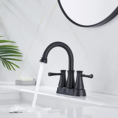 Jabbol Bathroom Faucet 2 Handles Centerset Bathroom Sink Faucet Black Brass Lavatory Vanity Faucet with Pop up Drain and Supply Lines