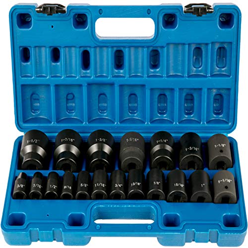 VEVOR Impact Socket Set 1/2 Inches 19 Piece Impact Sockets, 1/2 Inches Drive Socket Set Impact 6-point Hex Sockets Standard SAE (3/8 Inches to 1-1/2 Inches) Standard Socket Assortment