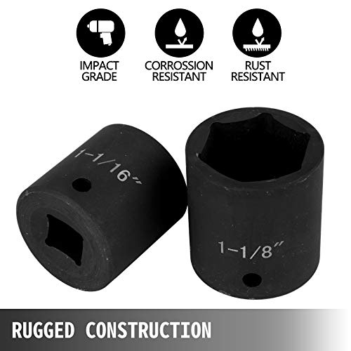 VEVOR Impact Socket Set 1/2 Inches 19 Piece Impact Sockets, 1/2 Inches Drive Socket Set Impact 6-point Hex Sockets Standard SAE (3/8 Inches to 1-1/2 Inches) Standard Socket Assortment