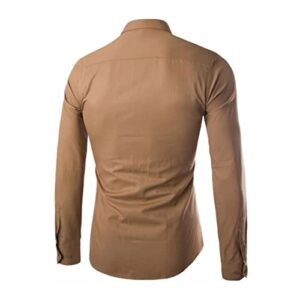 Men's Long Sleeve Button Down Shirts Solid Casual Lightweight Slim Fit Shirts Classic Stylish Business Dress Shirt (Khaki,XX-Large)