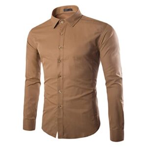 men's long sleeve button down shirts solid casual lightweight slim fit shirts classic stylish business dress shirt (khaki,xx-large)