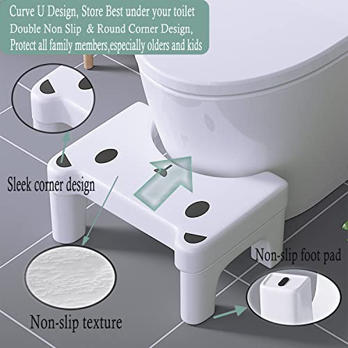 Squatting Toilet Stool,Poop Stool for Bathroom,Potty Stool for Adults,220 Lbs Capacity,Non Slip Squat Stool,7" Tall (White)