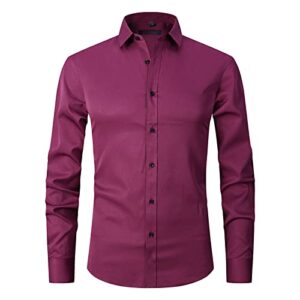 men's long sleeve button down shirts solid color lightweight slim fit shirts classic stylish business dress shirt (rose red,38)