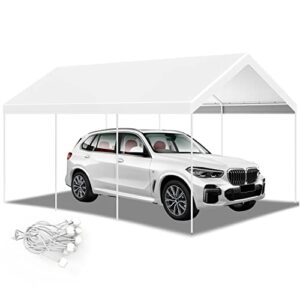 12'x20' carport car replacement canopy cover outdoor for tent party top garage shelter cover with 32 ball bungees(only cover, frame not included), white