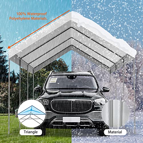 12'x20' Carport Car Replacement Canopy Cover Outdoor for Tent Party Top Garage Shelter Cover with 32 Ball Bungees(Only Cover, Frame Not Included), White