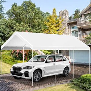 12'x20' Carport Car Replacement Canopy Cover Outdoor for Tent Party Top Garage Shelter Cover with 32 Ball Bungees(Only Cover, Frame Not Included), White