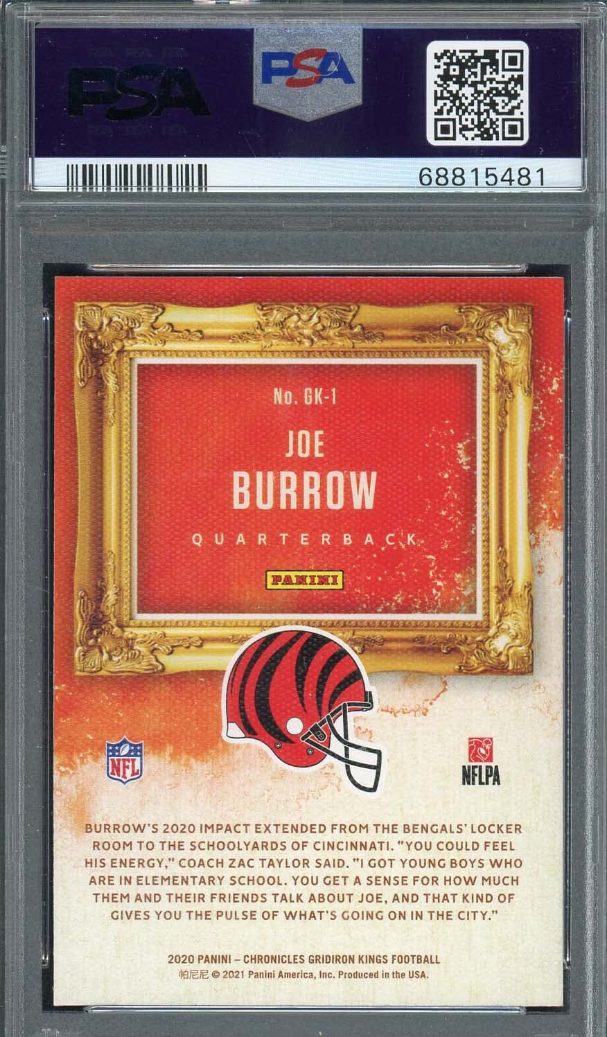 Joe Burrow 2020 Panini Chronicles Gridiron Kings Rookie Card #GK1 Graded PSA 10