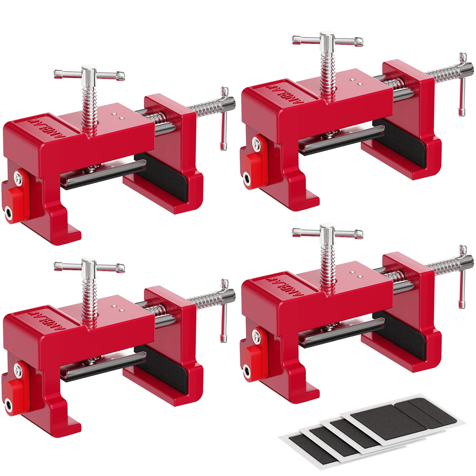 Cabinet Clamps, Cabinet Installation Clamps Cabinetry Clamps Cabinet Face Frame Clamps Cabinet Tools with Two Side Screws and Alignment Plate, 2 Pack (Red-4 Pack)