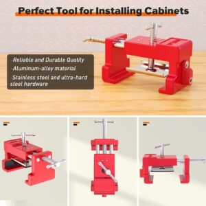 Cabinet Clamps, Cabinet Installation Clamps Cabinetry Clamps Cabinet Face Frame Clamps Cabinet Tools with Two Side Screws and Alignment Plate, 2 Pack (Red-4 Pack)