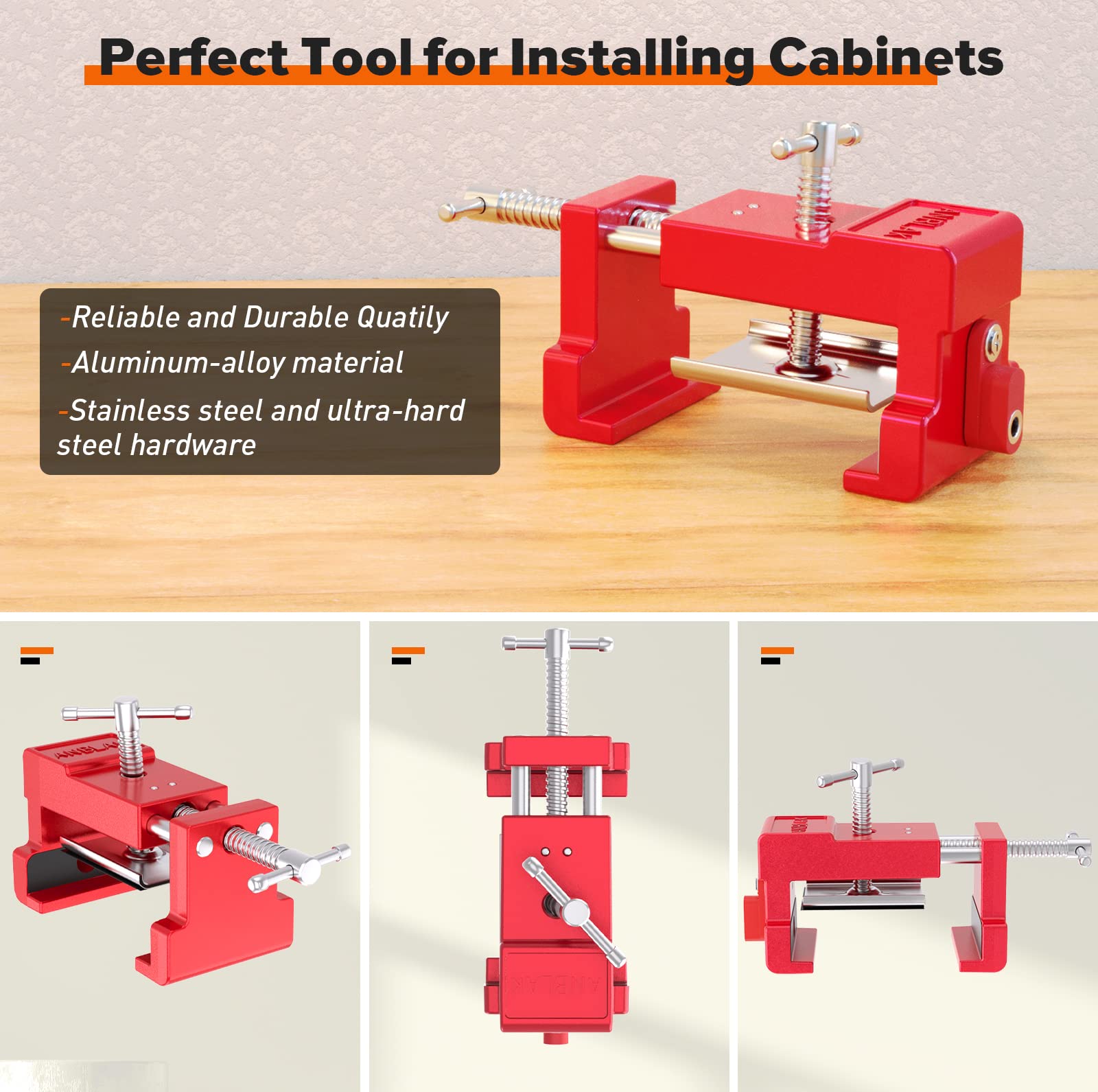 Cabinet Clamps, Cabinet Installation Clamps Cabinetry Clamps Cabinet Face Frame Clamps Cabinet Tools with Two Side Screws and Alignment Plate, 2 Pack (Red-4 Pack)