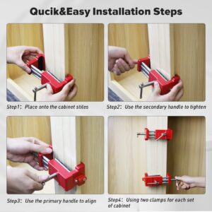 Cabinet Clamps, Cabinet Installation Clamps Cabinetry Clamps Cabinet Face Frame Clamps Cabinet Tools with Two Side Screws and Alignment Plate, 2 Pack (Red-4 Pack)