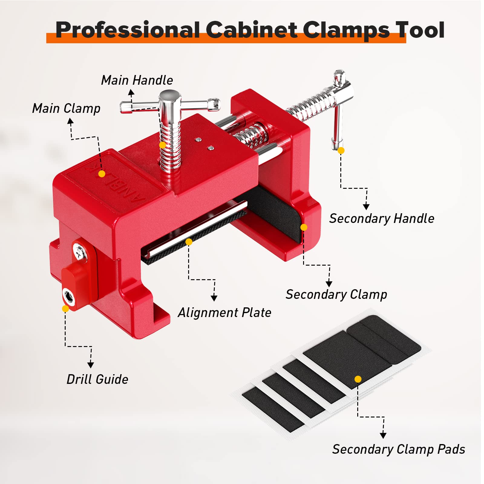 Cabinet Clamps, Cabinet Installation Clamps Cabinetry Clamps Cabinet Face Frame Clamps Cabinet Tools with Two Side Screws and Alignment Plate, 2 Pack (Red-4 Pack)