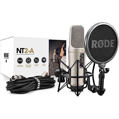 Rode NT2-A Large-Diaphragm Multipattern Condenser Microphone Bundle with Auray RF-5P-B Reflection Filter (Metal) and Auray RFMS-580 Filter Mic Stand