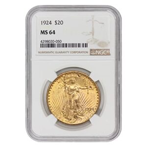 1924 no mint mark american gold saint gaudens double eagle ms-64 by mint state gold $20 ngc ms64