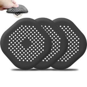 hair catcher shower drain, drain durable tpr silicone square 5.5 inch flat hair stopper drain cover with suction cups easy to install hair stopper suit for bathroom,bathtub,kitchen, 3 pack (black)