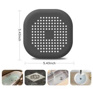 Hair Catcher Shower Drain, Drain Durable TPR Silicone Square 5.5 Inch Flat Hair Stopper Drain Cover with Suction Cups Easy to Install Hair Stopper Suit for Bathroom,Bathtub,Kitchen, 3 Pack (Black)