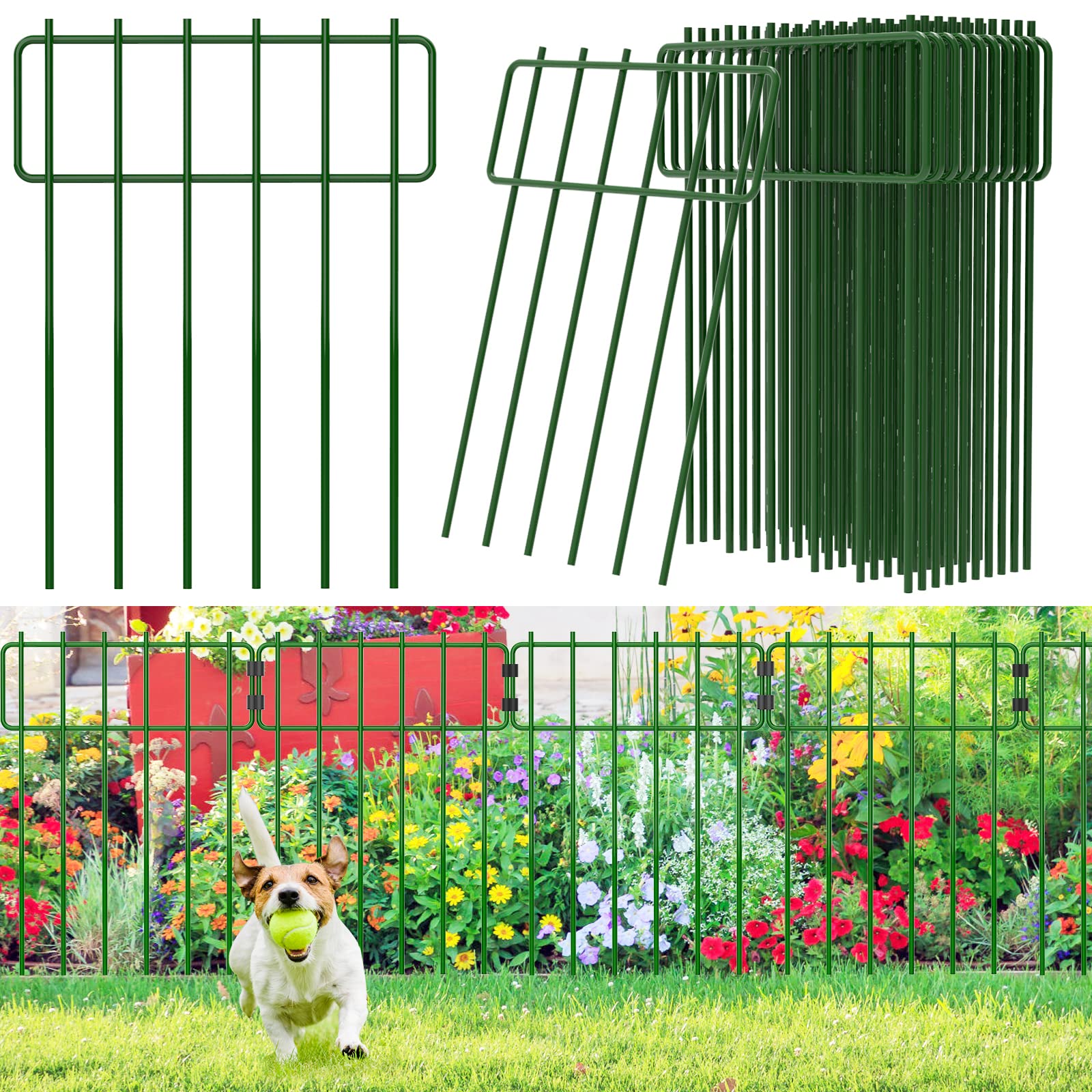 10 Pack Animal Barrier Fences - No Dig Garden Fencing Animal Barrier Rustproof Metal Wire Decorative Fence Border for Dog Rabbits Ground Stakes Yard Landscape Patio T Shape 17 Inch(H) X 11Ft(L)