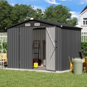 verano garden 8’x6’ outdoor storage shed, galvanized metal steel shed,double door w/lock, garden storage for backyard, patio, lawn (96.65"x63.39"x77.17)