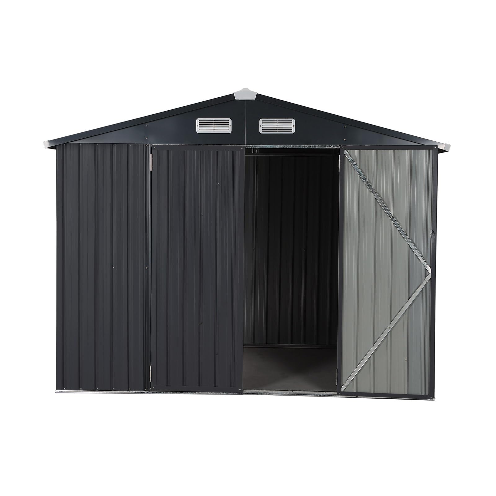 Verano Garden 8’x6’ Outdoor Storage Shed, Galvanized Metal Steel Shed,Double Door W/Lock, Garden Storage for Backyard, Patio, Lawn (96.65"x63.39"x77.17)
