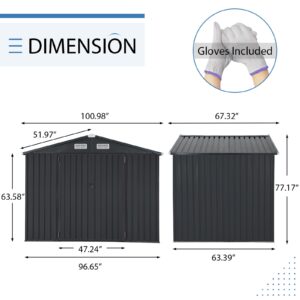 Verano Garden 8’x6’ Outdoor Storage Shed, Galvanized Metal Steel Shed,Double Door W/Lock, Garden Storage for Backyard, Patio, Lawn (96.65"x63.39"x77.17)