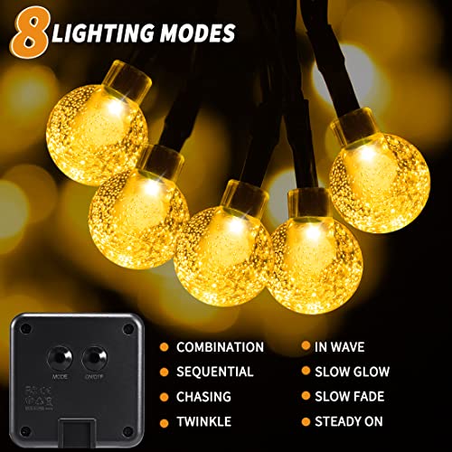 240LED String Lights Outdoor Waterproof for Patio Decor, 8Mode Globe Solar Powered , LED Fairy Lights for Tree Balcony Decorations Warm White 2Pack