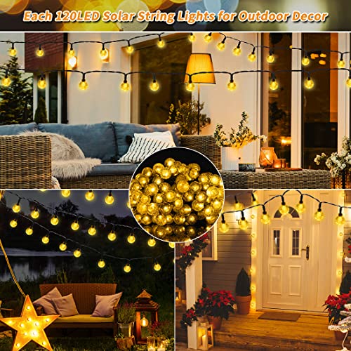 240LED String Lights Outdoor Waterproof for Patio Decor, 8Mode Globe Solar Powered , LED Fairy Lights for Tree Balcony Decorations Warm White 2Pack