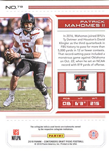 2018 Panini Contenders Draft Picks Season Ticket #79 Patrick Mahomes II NM-MT Texas Tech Red Raiders Football Trading Card