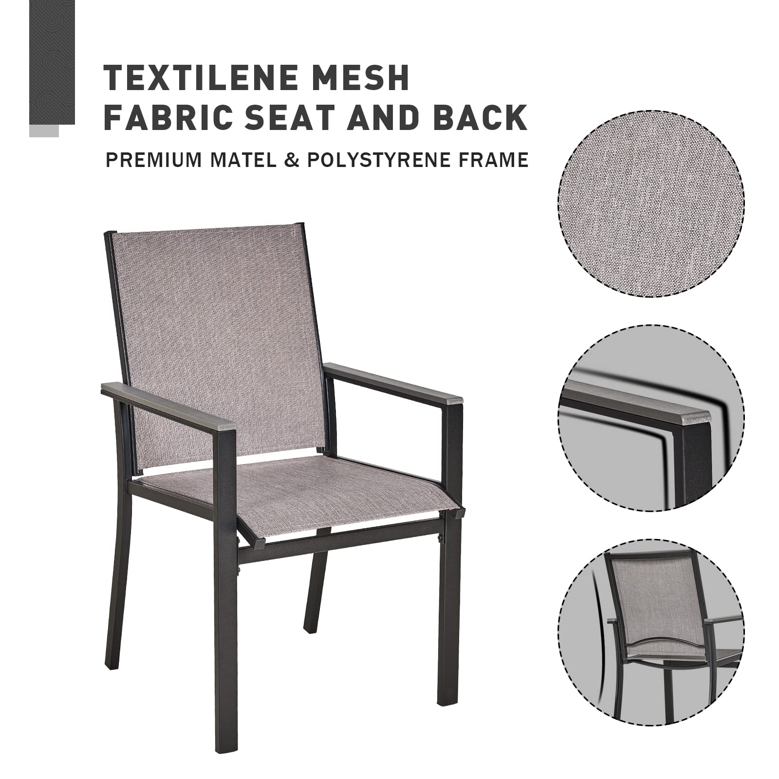 MEOOEM Patio Chair Set of 2, Textilene Patio Furniture Chair with Armrest & Black Metal Frame for Lawn Garden Backyard.