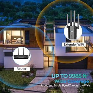 2023 WiFi Extender Signal Booster Long Range up to 9995sq.ft and 52+ Devices, Internet Booster for Home, Wireless Internet Repeater and Signal Amplifier, 5 Modes,1-Tap Setup, WAN/LAN Port