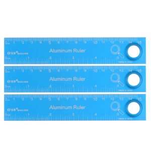 harfington 3pcs straight ruler 6 inch metric english system aluminum alloy ruler magnifier measuring tool for children study classroom office, sky blue