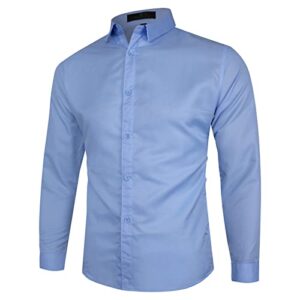 men's long sleeve dress shirts lightweight button down business shirts classic solid color slim fit shirt (light blue,3x-large)