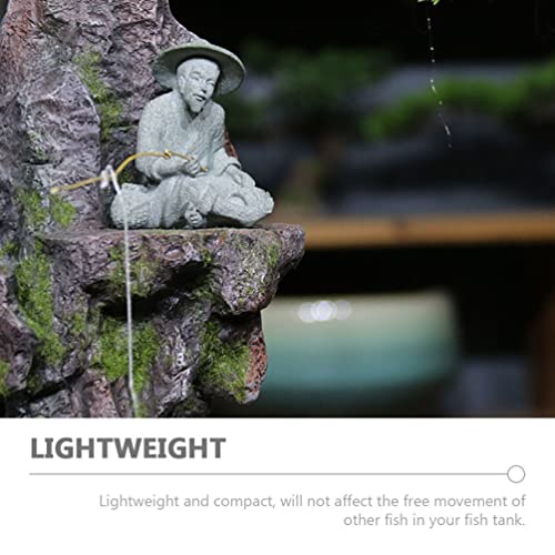 GANAZONO Fishing Accessories Mini Fisherman Statue Sandstone Chinese Oldman Sitting Fishing Garden Statue Fish Tank Ornament Asian Bonsai Pot Decoration 2pcs Plants Decor