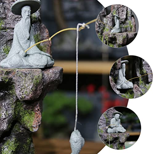 GANAZONO Fishing Accessories Mini Fisherman Statue Sandstone Chinese Oldman Sitting Fishing Garden Statue Fish Tank Ornament Asian Bonsai Pot Decoration 2pcs Plants Decor