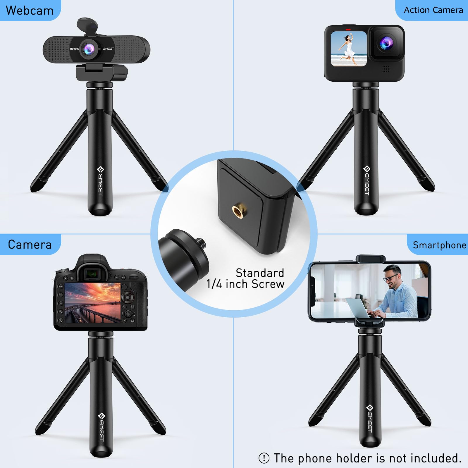 EMEET C960 Webcam with Tripod, 1080p with Microphone, Adjustable Height Mini Tripod, C960 Web Camera with Privacy Cover, Plug & Play Webcam with Stand for Zoom/Skype/YouTube/FaceTime