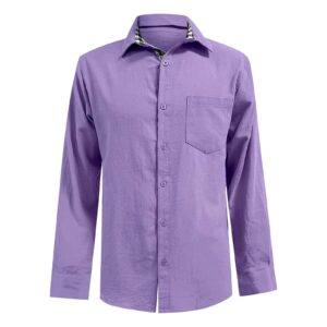 men's linen button down shirts casual long sleeve summer beach shirt tops lightweight plaid loose fit shirt (light purple,4x-large)