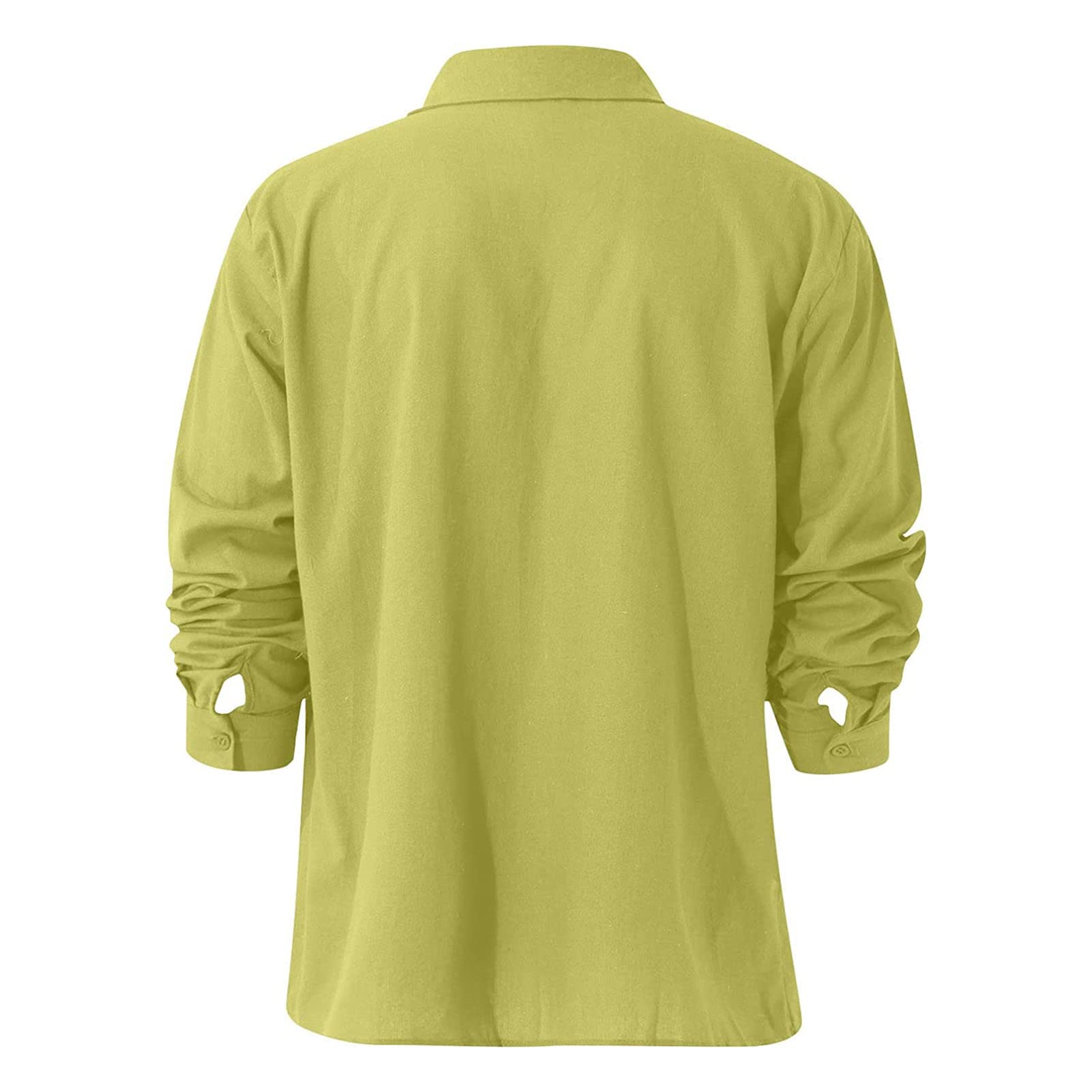 Men's Linen Button Down Shirts Casual Long Sleeve Summer Beach Shirt Tops Lightweight Solid Color Loose Fit Shirt (Yellow 2,XX-Large)