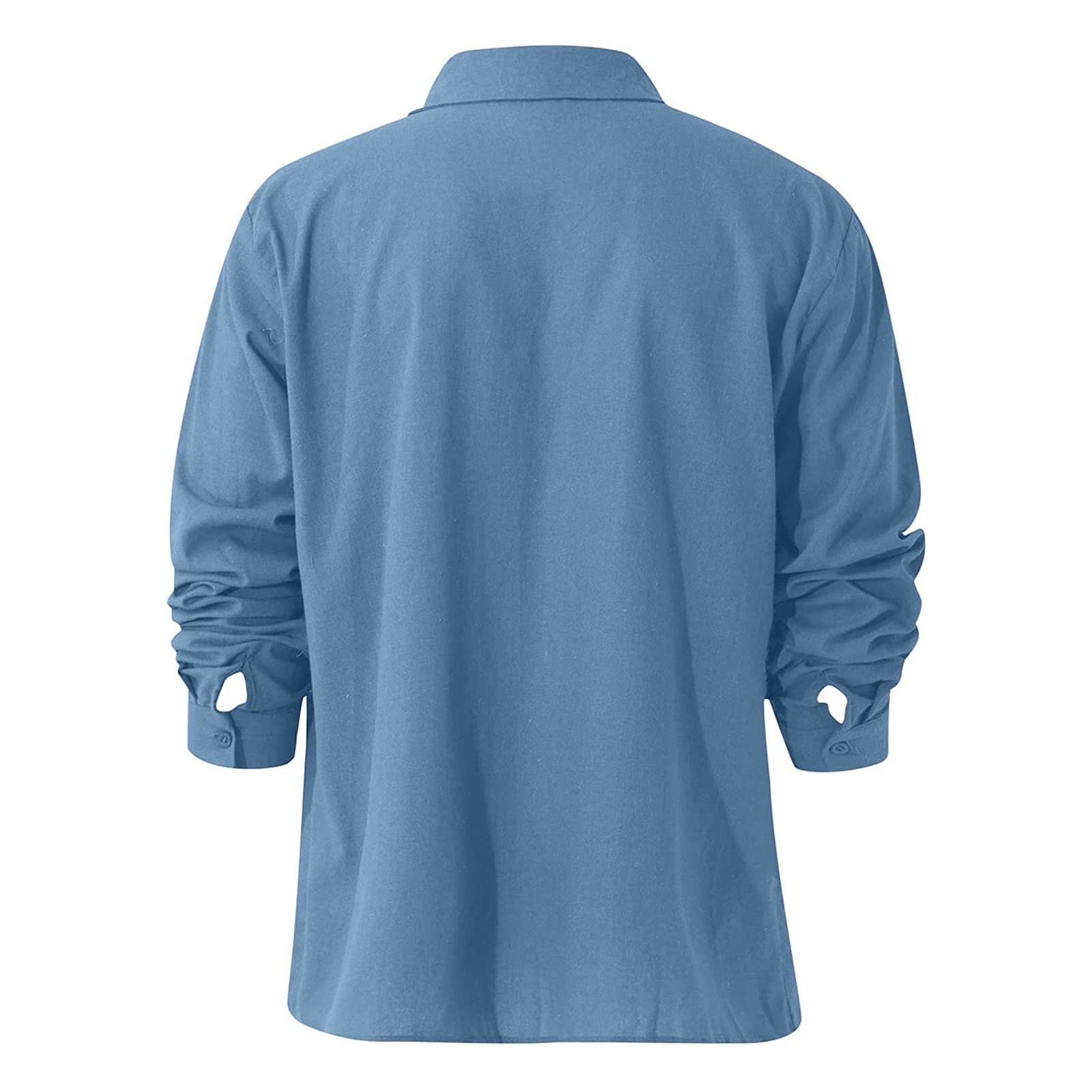 Men's Linen Button Down Shirts Casual Long Sleeve Summer Beach Shirt Tops Lightweight Solid Color Loose Fit Shirt (Light Blue,XX-Large)