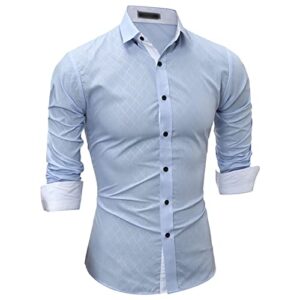 men business long sleeve dress shirt stylish slim fit button up shirts lightweight printed turn-down collar shirt (light blue,x-large)