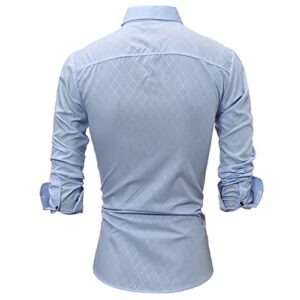 Men Business Long Sleeve Dress Shirt Stylish Slim Fit Button Up Shirts Lightweight Printed Turn-Down Collar Shirt (Light Blue,X-Large)