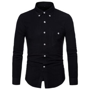 maiyifu-gj men's corduroy shirt casual long sleeve button down shirts lightweight fall slim fit warm shirt with pocket (black,x-large)