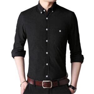 Maiyifu-GJ Men's Corduroy Shirt Casual Long Sleeve Button Down Shirts Lightweight Fall Slim Fit Warm Shirt with Pocket (Black,X-Large)