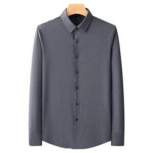 maiyifu-gj men jacquard casual dress shirt regular fit button down business shirts solid turn-down collar long sleeve shirts (grey,56)