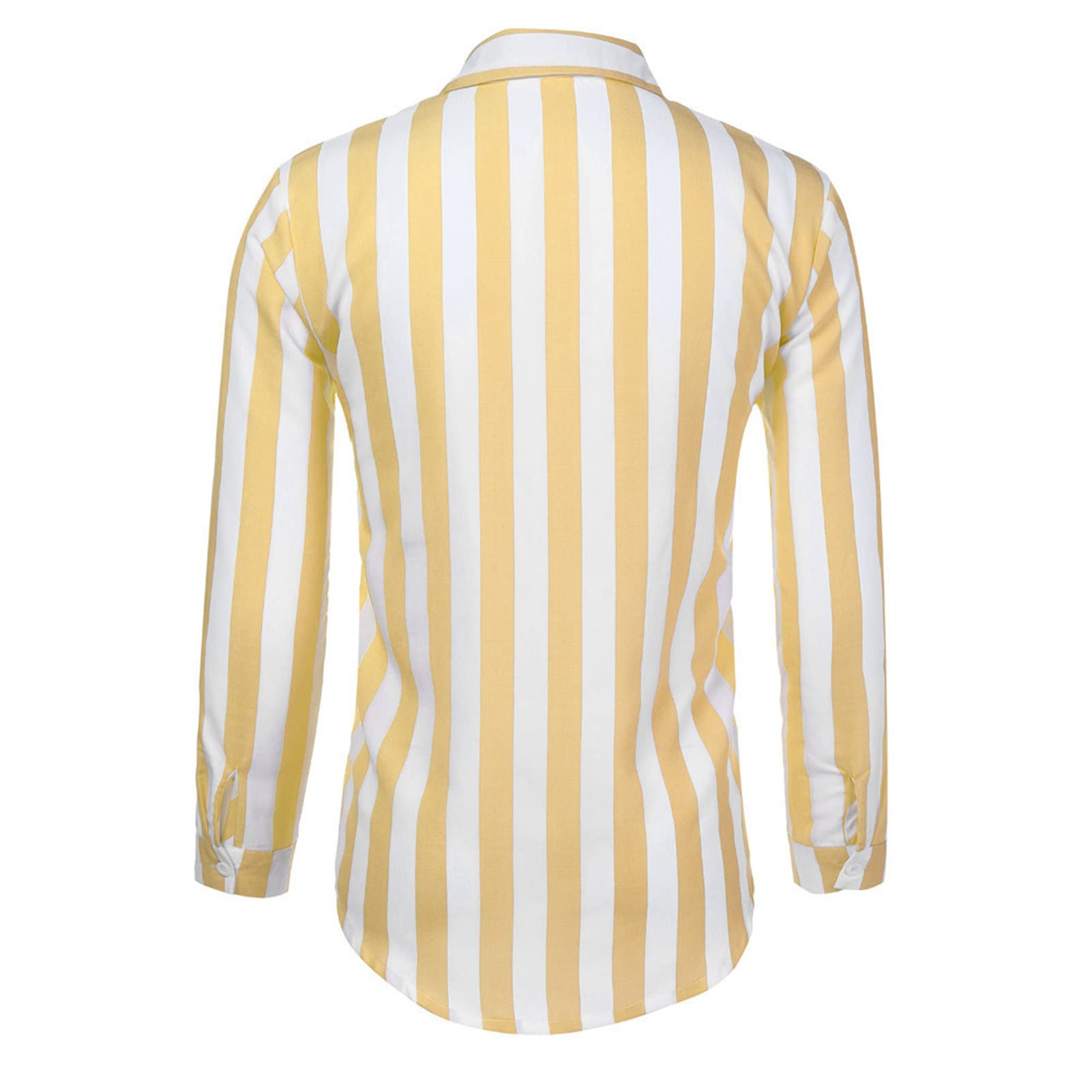 Men Casual Striped Button Down Shirts Long Sleeve Slim Fit Beach Shirt Fall Regular Fit Business Dress Shirt Top (Yellow,X-Large)