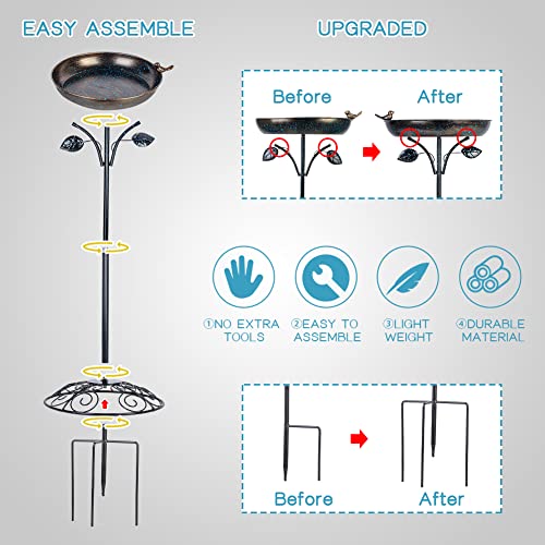 DREAMSOUL 26 Inch Pedestal Bird Bath with 4 Prongs Stake, Metal Bird Baths for Outdoors Garden Yard Patio Decor