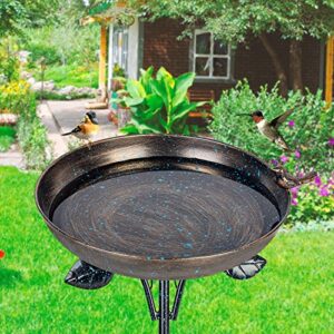 DREAMSOUL 26 Inch Pedestal Bird Bath with 4 Prongs Stake, Metal Bird Baths for Outdoors Garden Yard Patio Decor